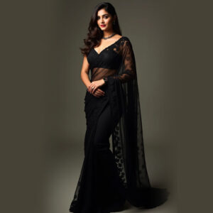 Black Net Saree